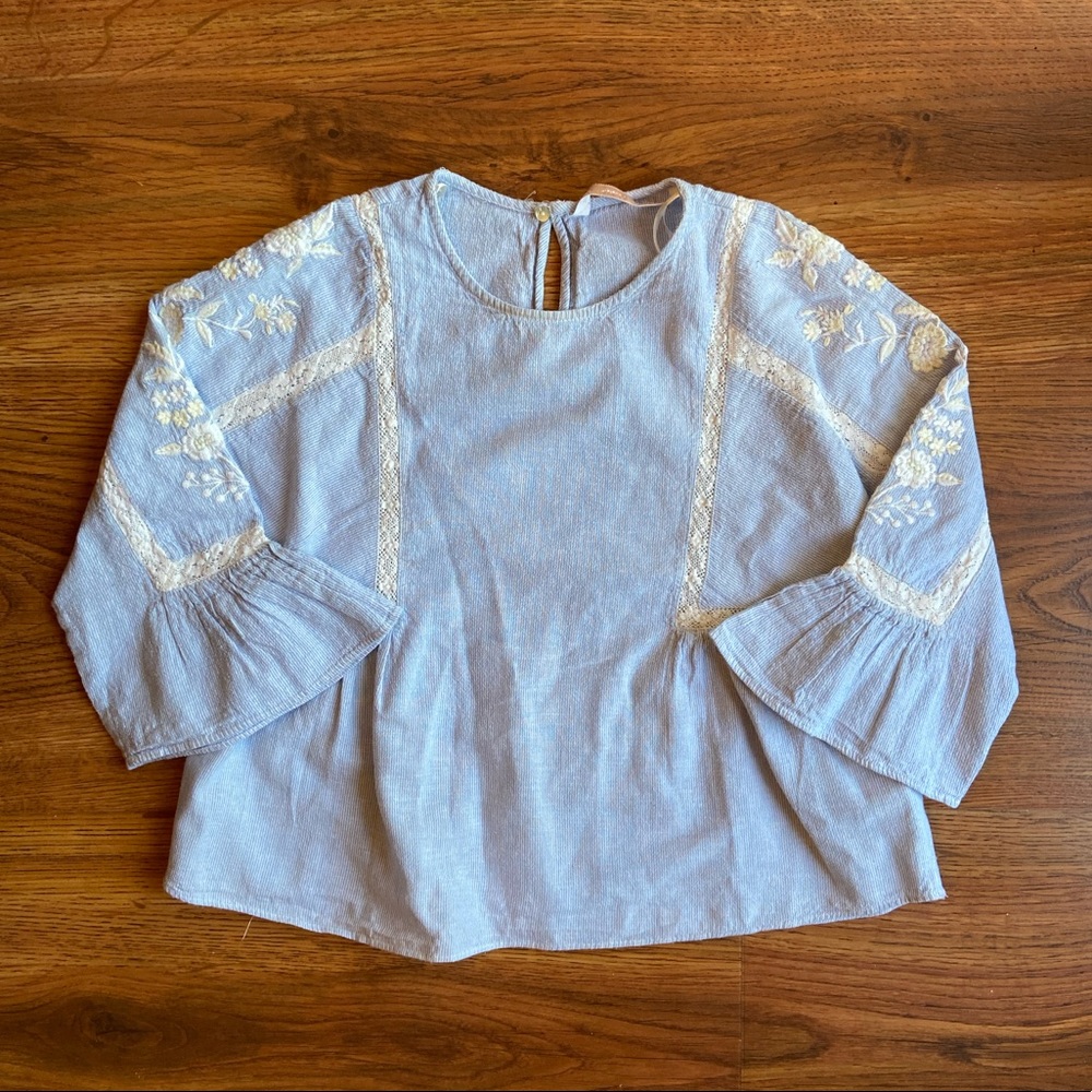 Zara baby blue lacey blouse w/ flare sleeves XS